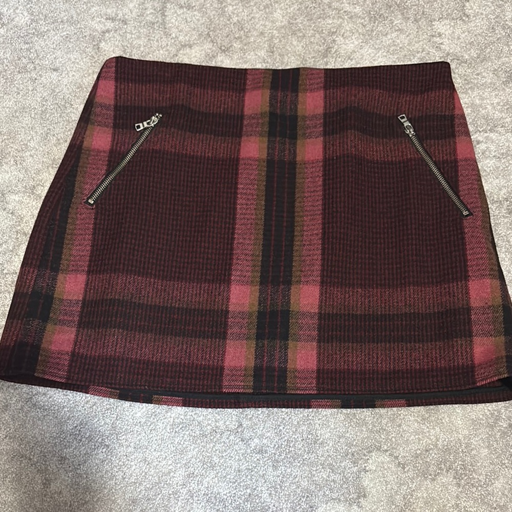GAP burgundy and pink A-line wool Mini Skirt